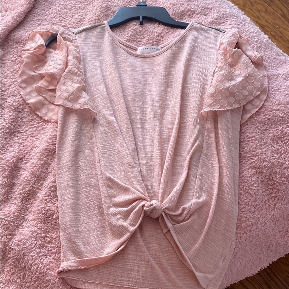 Pink Ruffled Tie Front T-Shirt
